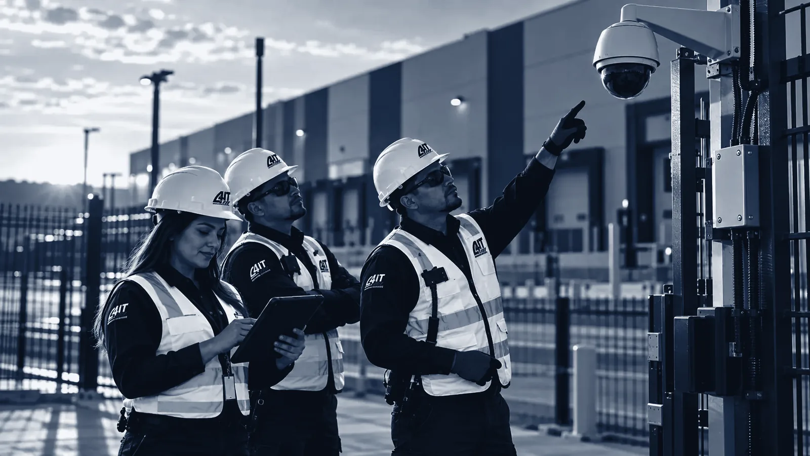 Equipo define la ubicación de una cámara domo en el acceso de un centro de distribución